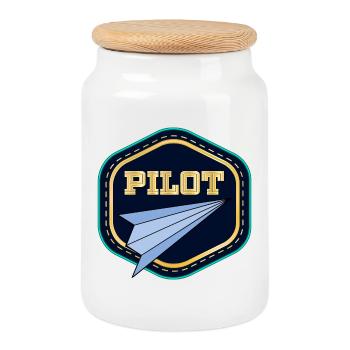 PILOT COSTUME - Cookie Jar with Wooden Lid - white - Front