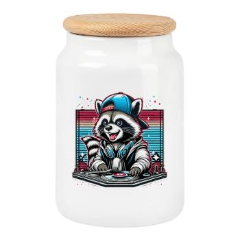 Wachbär DJ DJane Gift - Boîte à biscuits avec couvercle en bois - blanc - Devant