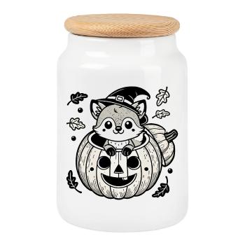 Halloween Fox in the Pumpkin: Sweet Scary Fun - Cookie Jar with Wooden Lid - white - Front