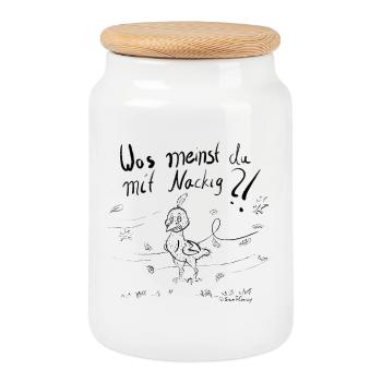 A Moulting Bird in the Autumn Wind - Cookie Jar with Wooden Lid - white - Front
