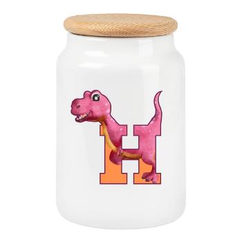 H - DINOSAURE, personnalisable - Boîte à biscuits avec couvercle en bois - blanc - Devant
