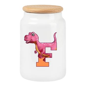 F - DINOSAURIER, Personalisierbar - Keksdose mit Holzdeckel - Weiß - Vorne
