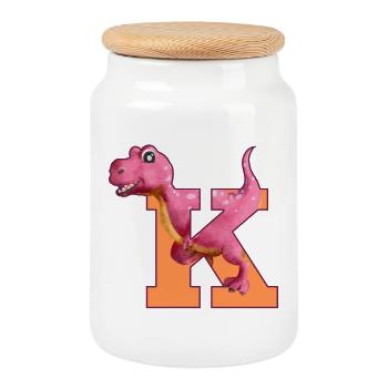 K - DINOSAURE, personnalisable - Boîte à biscuits avec couvercle en bois - blanc - Devant