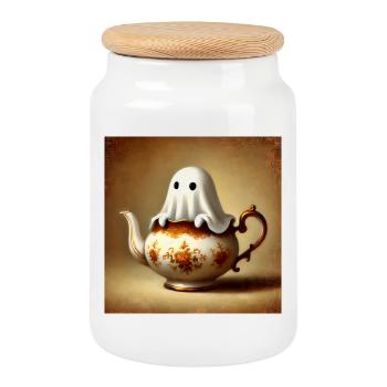 Ghost in the Teapot : un plaisir effrayant pour Halloween - Boîte à biscuits avec couvercle en bois - blanc - Devant
