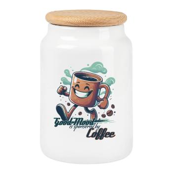 Gute Laune Kaffee Tasse Geschenk - Keksdose mit Holzdeckel - Weiß - Vorne