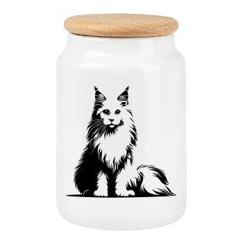 Maine Coon Katze - Keksdose mit Holzdeckel - Weiß - Vorne