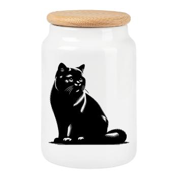 British Shorthair Cat - Cookie Jar with Wooden Lid - white - Front