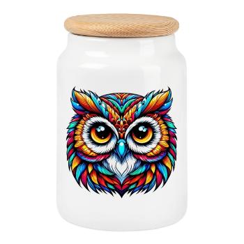 Owl - Cookie Jar with Wooden Lid - white - Front