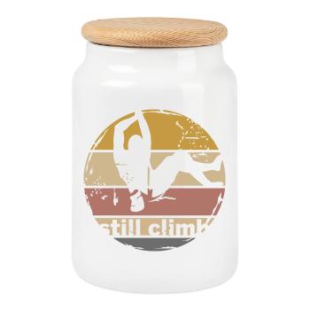 escalade rétro bloc symbole logo icône vintage - Boîte à biscuits avec couvercle en bois - blanc - Devant