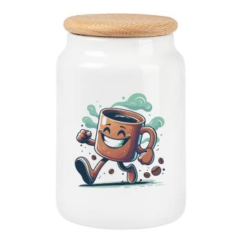 Good Mood Coffee Mug Gift - Cookie Jar with Wooden Lid - white - Front