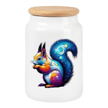 Squirrel - Cookie Jar with Wooden Lid - white - Front