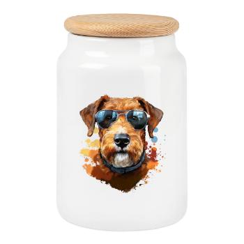 Airedale Terrier with sunglasses - Cookie Jar with Wooden Lid - white - Front