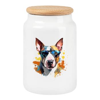 Bull terrier with sunglasses - Cookie Jar with Wooden Lid - white - Front