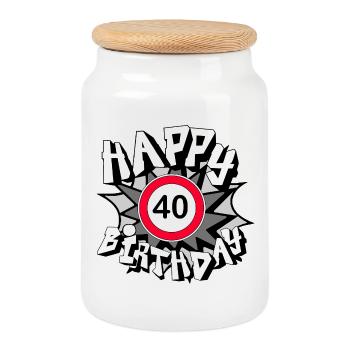 40.Geburtstag , Happy Birthday 40 (25) - Keksdose mit Holzdeckel - Weiß - Vorne
