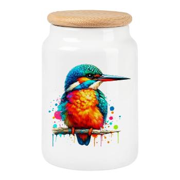 Martin-pêcheur - Boîte à biscuits avec couvercle en bois - blanc - Devant