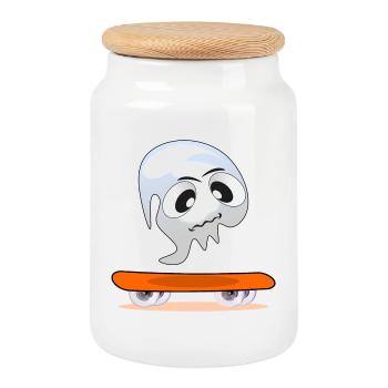 HALLOWEEN COSTUMES GHOSTS SKATEBOARD - Cookie Jar with Wooden Lid - white - Front