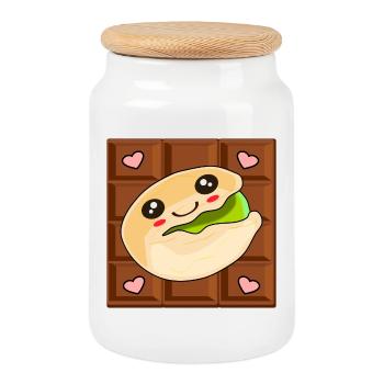 KAWAII CHOCOLATE PISTACHIO - Cookie Jar with Wooden Lid - white - Front