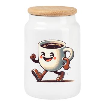 Good Mood Coffee Mug Gift - Cookie Jar with Wooden Lid - white - Front