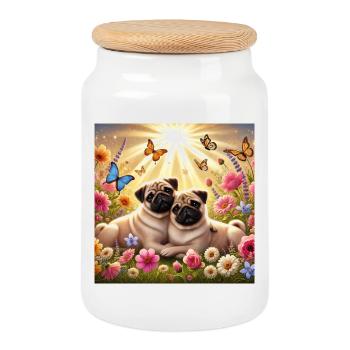 Sky-Shifting Pug Dog Lovers Design - Cookie Jar with Wooden Lid - white - Front