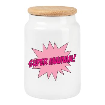 Super Maman - Fête des Mères - Boîte à biscuits avec couvercle en bois - blanc - Devant