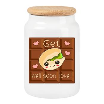 Get well soon love - Chocolate Pistachio - Cookie Jar with Wooden Lid - white - Front