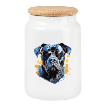 Cane Corso with sunglasses - Cookie Jar with Wooden Lid - white - Front