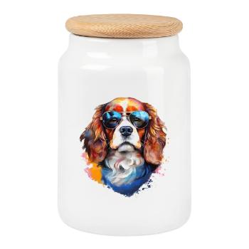 Cavalier Kings Charles Spaniel mit Sonnenbrille - Keksdose mit Holzdeckel - Weiß - Vorne