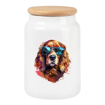 Cocker Spaniel avec lunettes de soleil - Boîte à biscuits avec couvercle en bois - blanc - Devant
