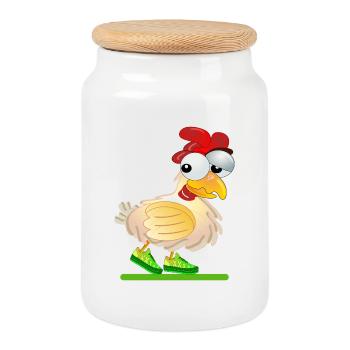 POULETS BANDE DESSINÉE COURSE À PIED - Boîte à biscuits avec couvercle en bois - blanc - Devant