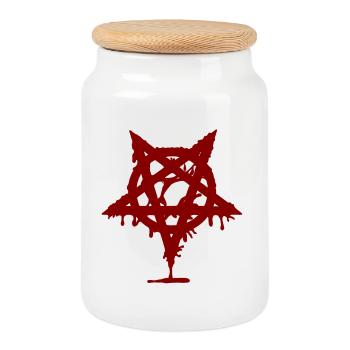 pentagram muster, blutflecken, okkultistisch - Keksdose mit Holzdeckel - Weiß - Vorne
