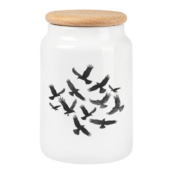 Vogelschwarm, gothic design, Animal prints - Keksdose mit Holzdeckel - Weiß - Vorne