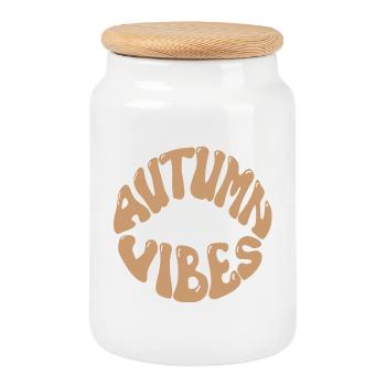 Autumn Vibes - Cookie Jar with Wooden Lid - white - Front