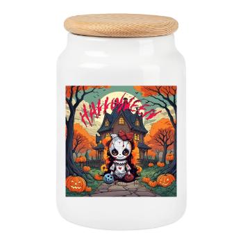 Halloween - Boîte à biscuits avec couvercle en bois - blanc - Devant