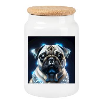 Futuristischer Hund mit Glitzerakzenten - Keksdose mit Holzdeckel - Weiß - Vorne