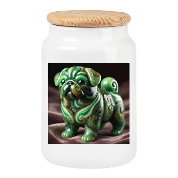 Figurine Shiba Inu marbrée pour collectionneurs - Boîte à biscuits avec couvercle en bois - blanc - Devant