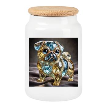 Luxus Kristall Hund Skulptur - Keksdose mit Holzdeckel - Weiß - Vorne