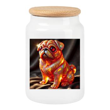 Color Explosive Bulldog Sculpture - Cookie Jar with Wooden Lid - white - Front