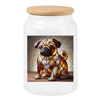 Vitrail bouledogue figure décorative - Boîte à biscuits avec couvercle en bois - blanc - Devant