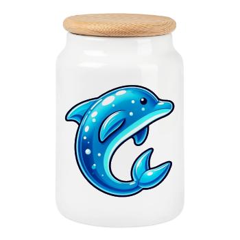 Dolphin - Cookie Jar with Wooden Lid - white - Front