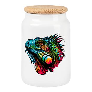 Iguane - Boîte à biscuits avec couvercle en bois - blanc - Devant