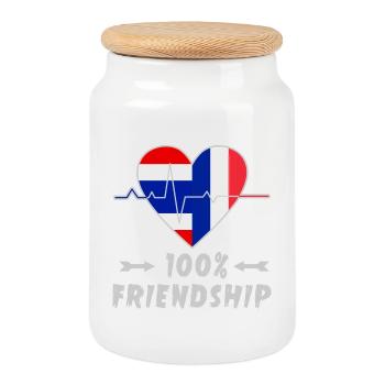Thailand and France 100% friendship - Cookie Jar with Wooden Lid - white - Front
