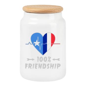 Somalia und Frankreich 100% Freundschaft - Keksdose mit Holzdeckel - Weiß - Vorne