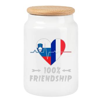 Slovenia and France 100% friendship - Cookie Jar with Wooden Lid - white - Front