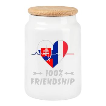 Slowakei und Frankreich 100% Freundschaft - Keksdose mit Holzdeckel - Weiß - Vorne