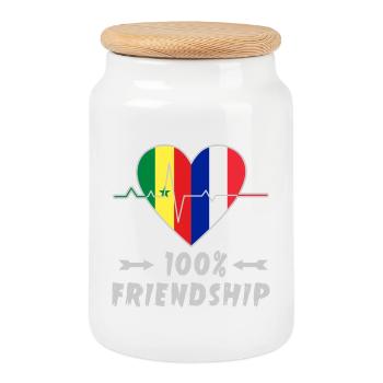 Senegal und Frankreich 100% Freundschaft - Keksdose mit Holzdeckel - Weiß - Vorne
