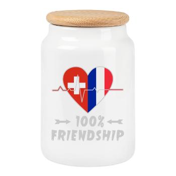 Schweiz und Frankreich 100% Freundschaft - Keksdose mit Holzdeckel - Weiß - Vorne