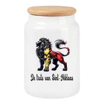 Motif du drapeau lion de Saint-Nicolas - Boîte à biscuits avec couvercle en bois - blanc - Devant