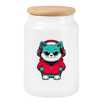 Bombai Chat Race Dessin Animé Kawaii Animal Pet - Boîte à biscuits avec couvercle en bois - blanc - Devant