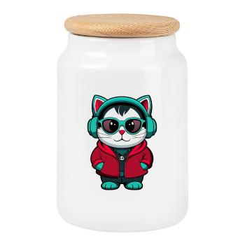 Bombay Chat Race Dessin animé Kawaii Animal Pet - Boîte à biscuits avec couvercle en bois - blanc - Devant
