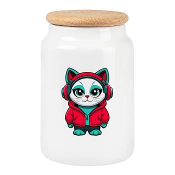 Arabische Mau-Katzenrasse Karikatur Kawaii Tier Haustier - Keksdose mit Holzdeckel - Weiß - Vorne